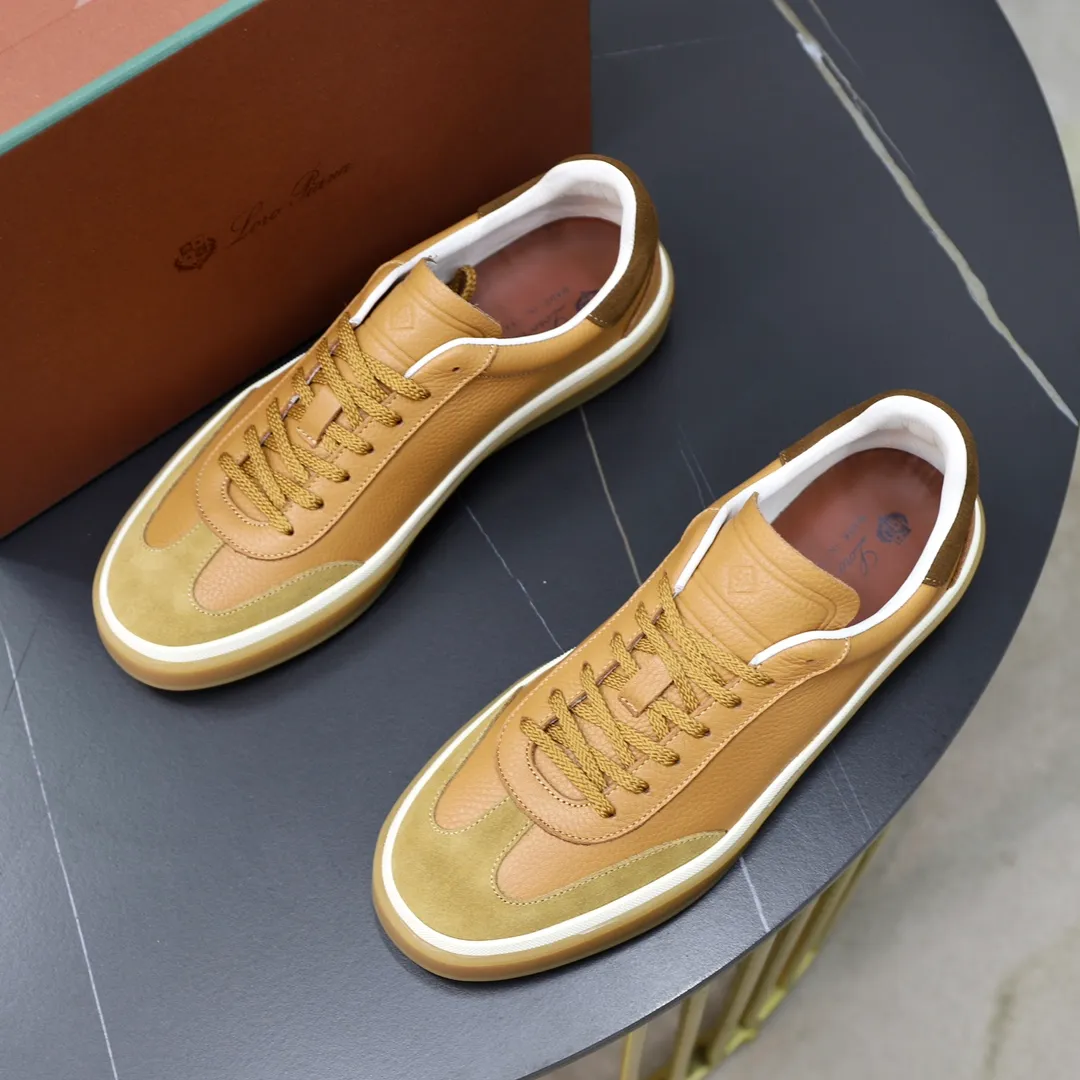 Men's Men's Shoes💰540💰••New Products•• LoroPian*_Noyo-Pianya New men's casual moral training sneakers, LP lace-up casual shoes!  Made of original imported soft cowhide and suede fabric, it highlights the sporty style. The heel is decorated with logo embossing and the original molding. The raw rubber translucent sole combined with the color welt adds a sense of modernity to the shoe. The shoe is overall refreshing and easy to match with style. It has a full cowhide lining for the feet. The original box packaging at the counter comes with wooden balls and a dust bag! Size: 38-44 (.45 customized)